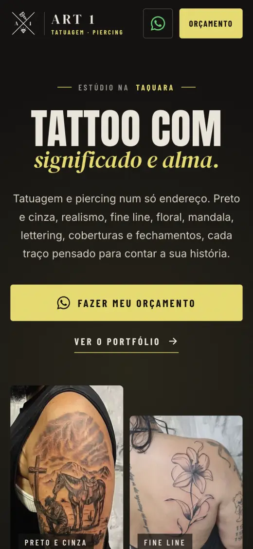 Print do site de Art 1 Tattoo no celular