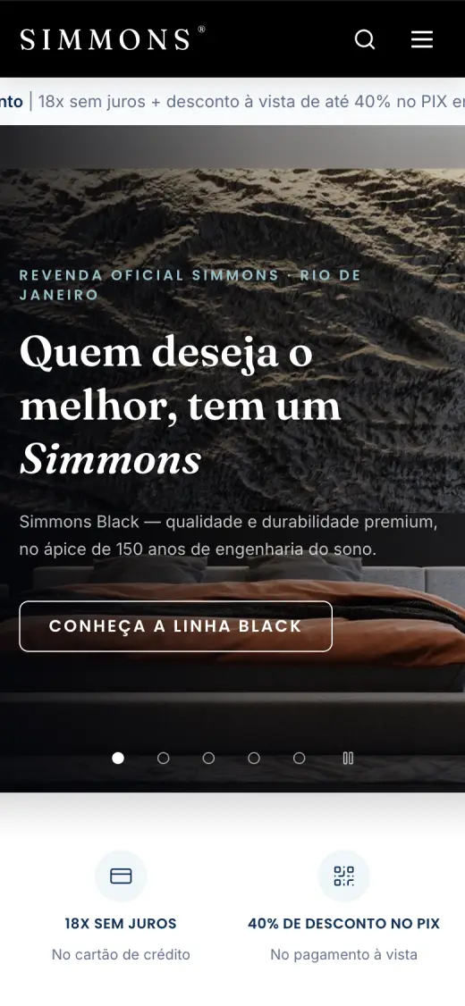 Print do site de Simmons RJ no celular