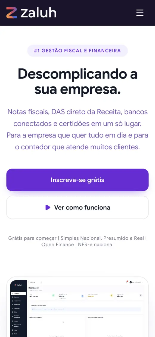 Print do site de Zaluh no celular